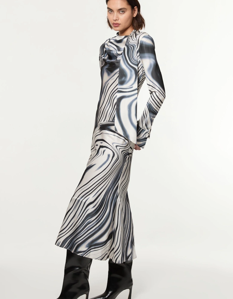 Petite Graduated Stripe Viscose Satin Bias Midi Dress
