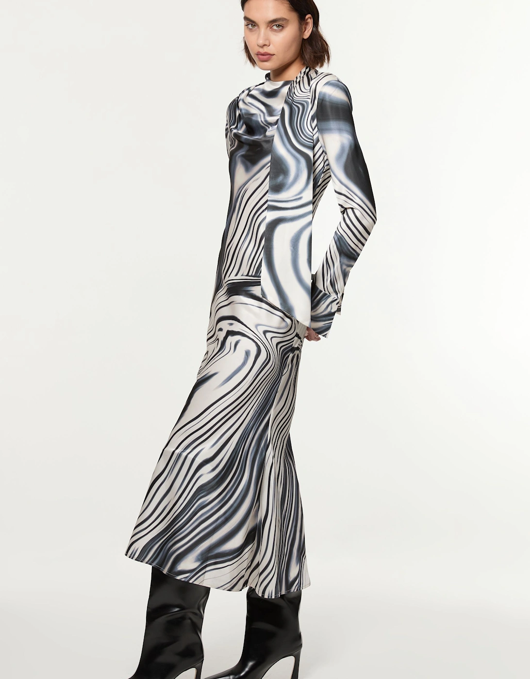 Petite Graduated Stripe Viscose Satin Bias Midi Dress, 2 of 1