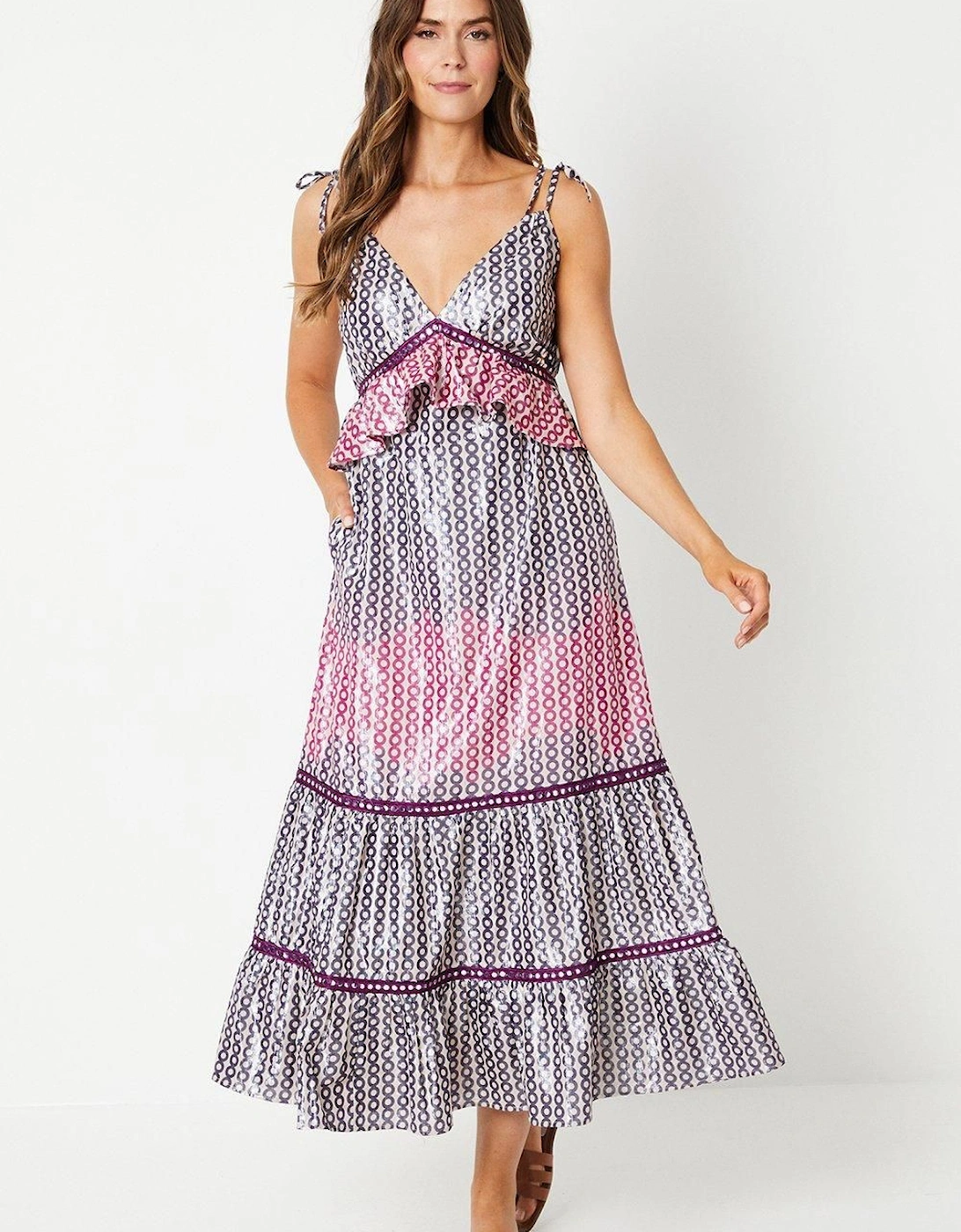 Metallic Strappy Tie Shoulder Midi Dress, 2 of 1