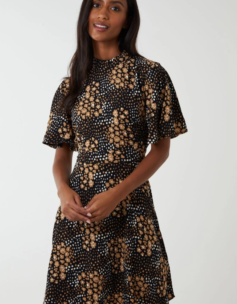 Angel Sleeved High Neck Mini Dress