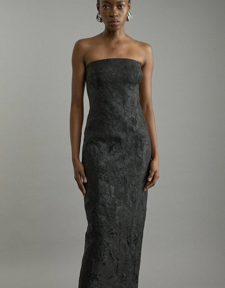 Tailored Sheer Jacquard Bandeau Fitted Midaxi Dress