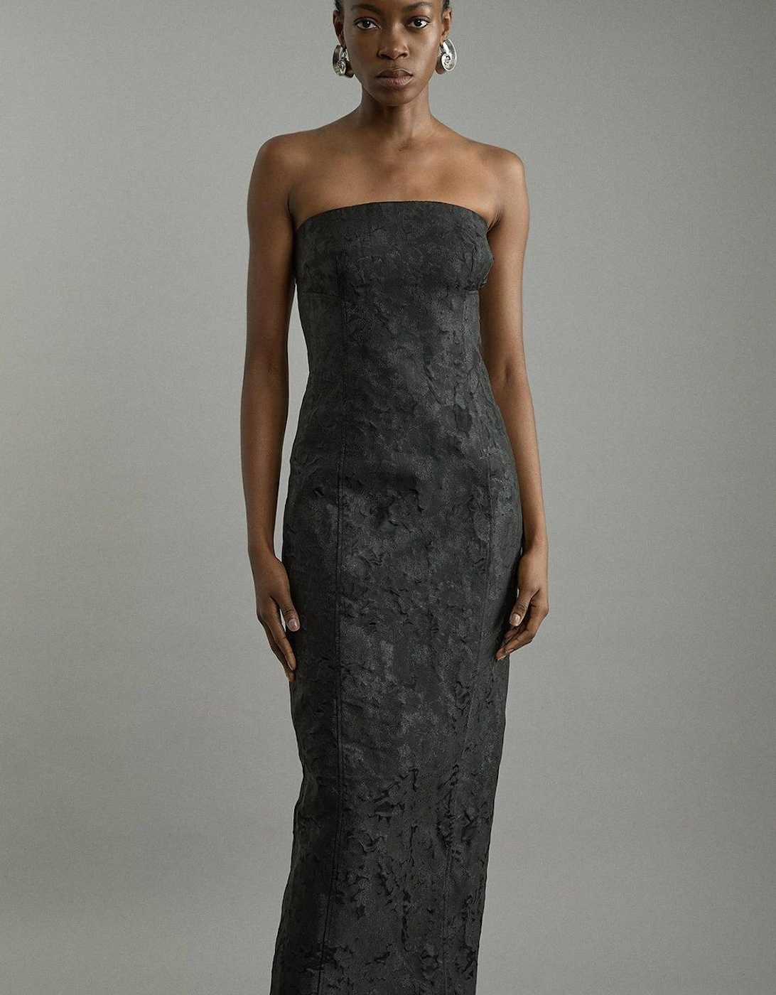 Tailored Sheer Jacquard Bandeau Fitted Midaxi Dress, 2 of 1
