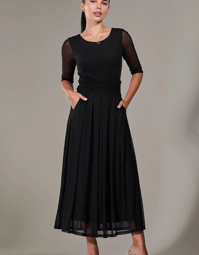 Petite Pleated Half Sleeve Midi Dress