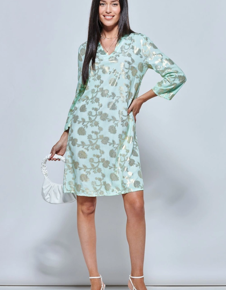3/4 Sleeve Printed Midi Tunic Holiday Dress