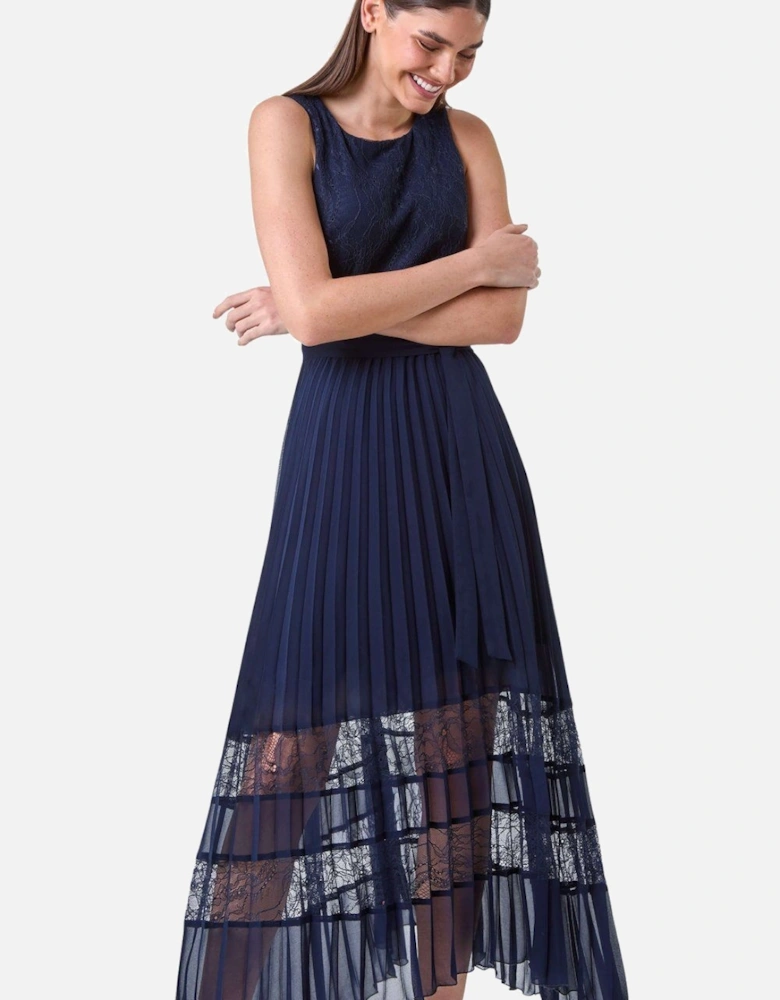 Pleated Lace Detail Midi Dress