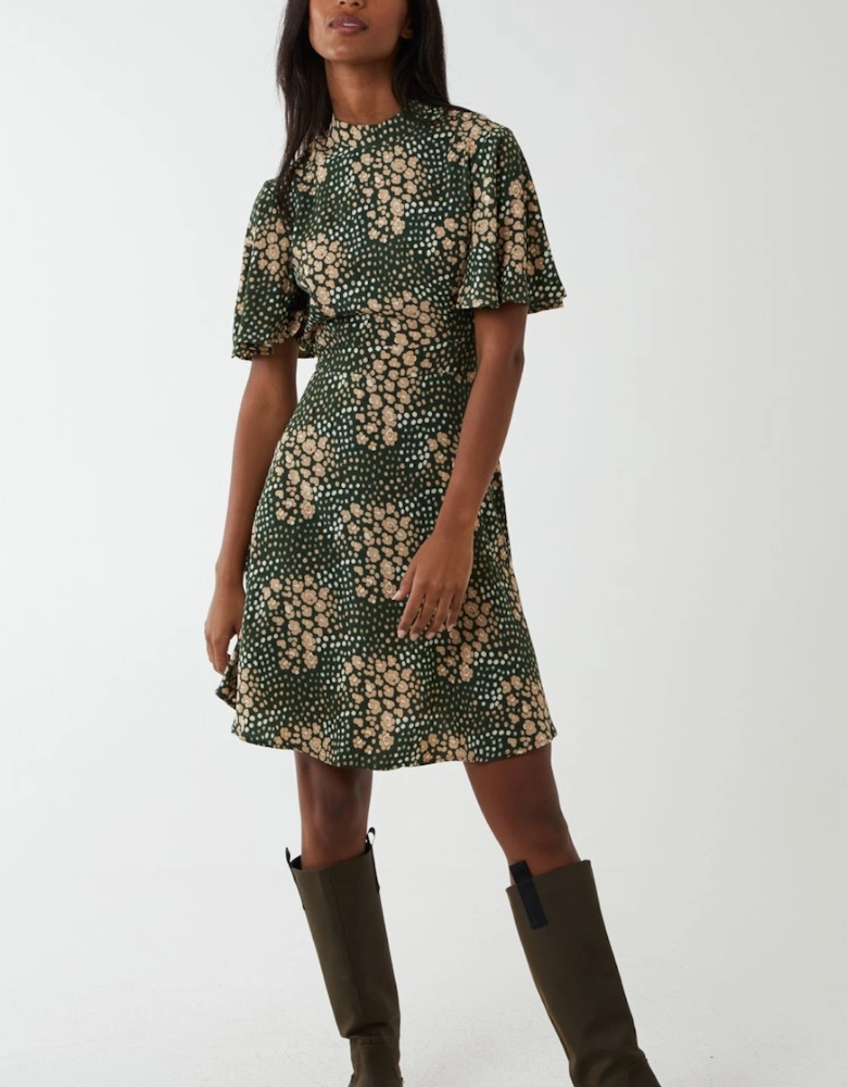 Angel Sleeved High Neck Mini Dress