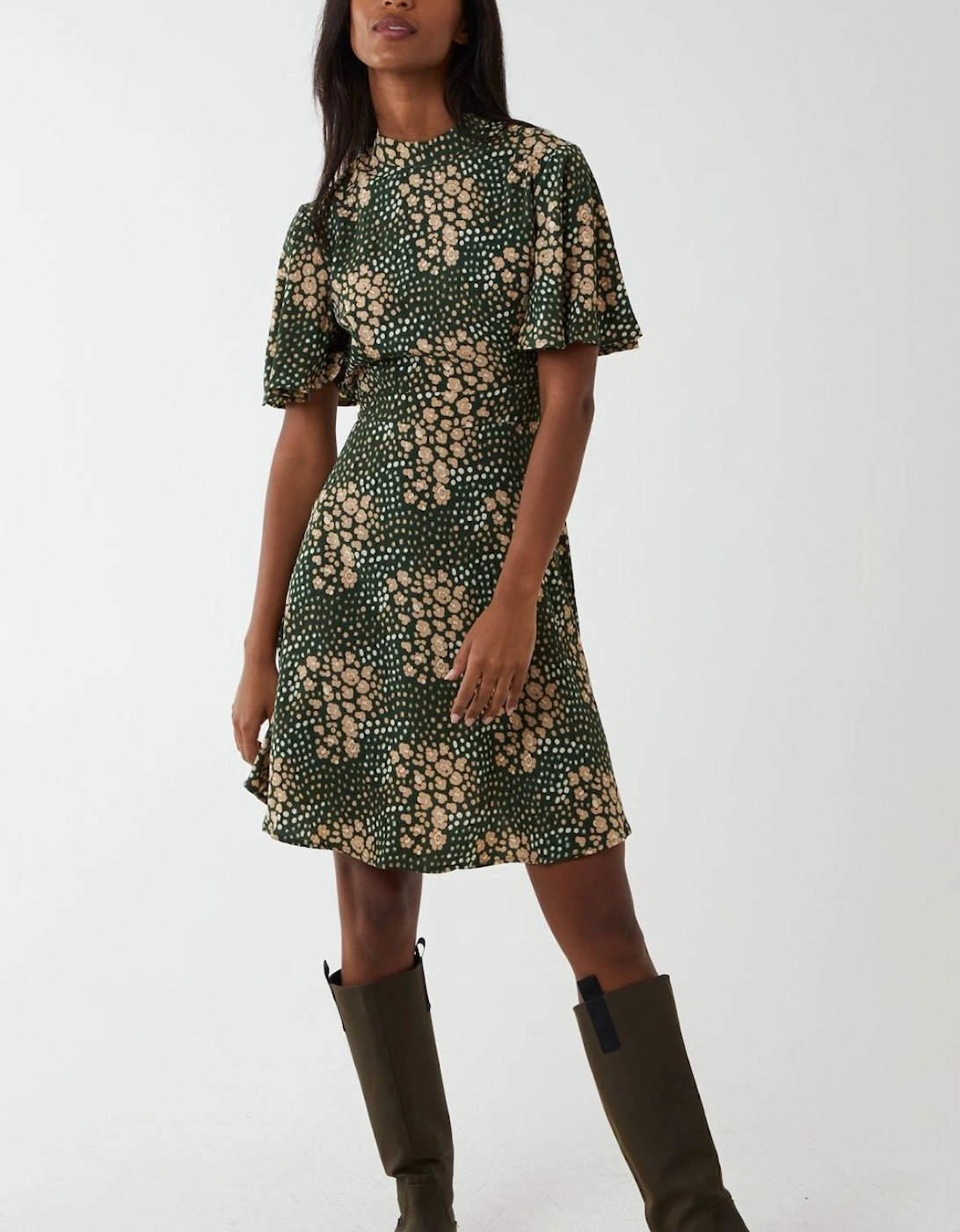 Angel Sleeved High Neck Mini Dress, 2 of 1