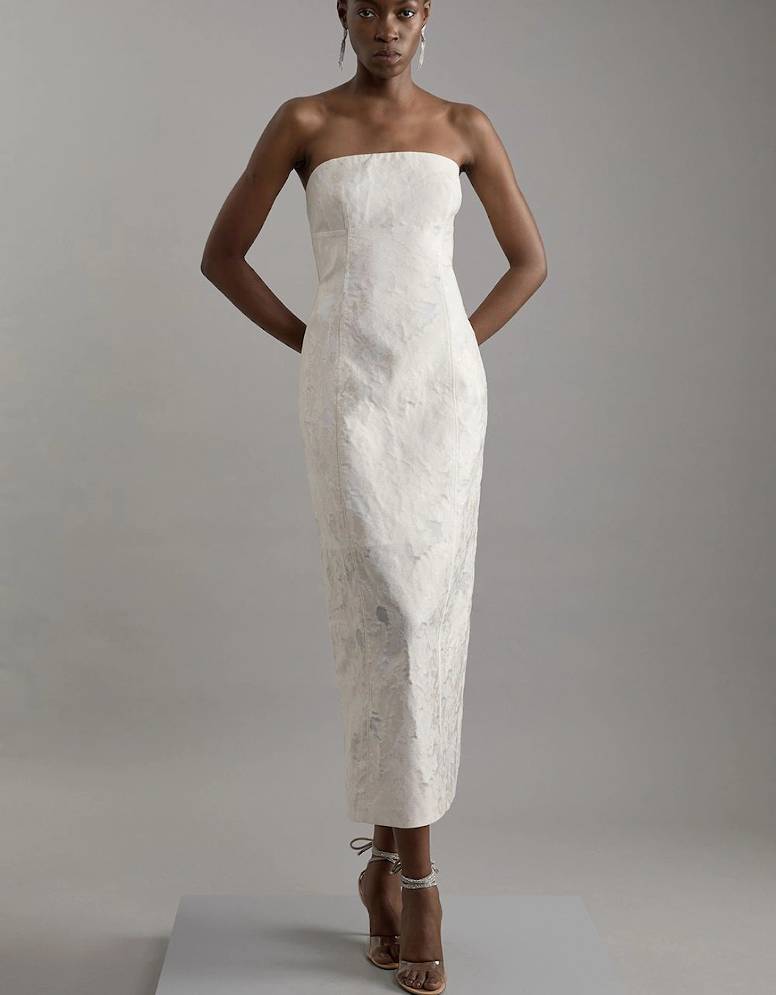 Tailored Sheer Jacquard Bandeau Fitted Midaxi Dress, 2 of 1