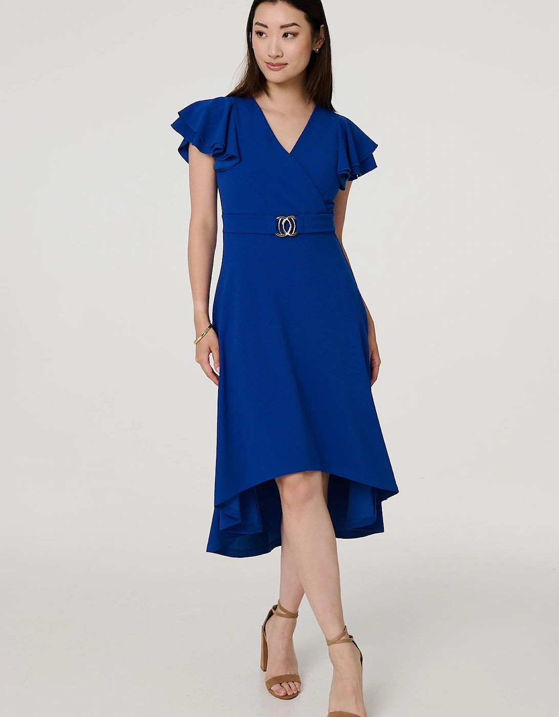 Belt Detail Frilled Sleeve Midi Dress, 2 of 1