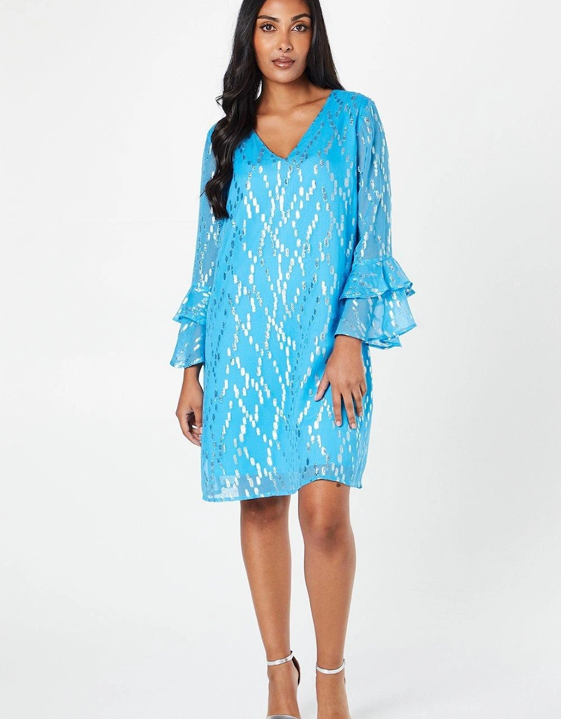 Petite Metallic Ruffle Sleeve Shift Dress, 2 of 1
