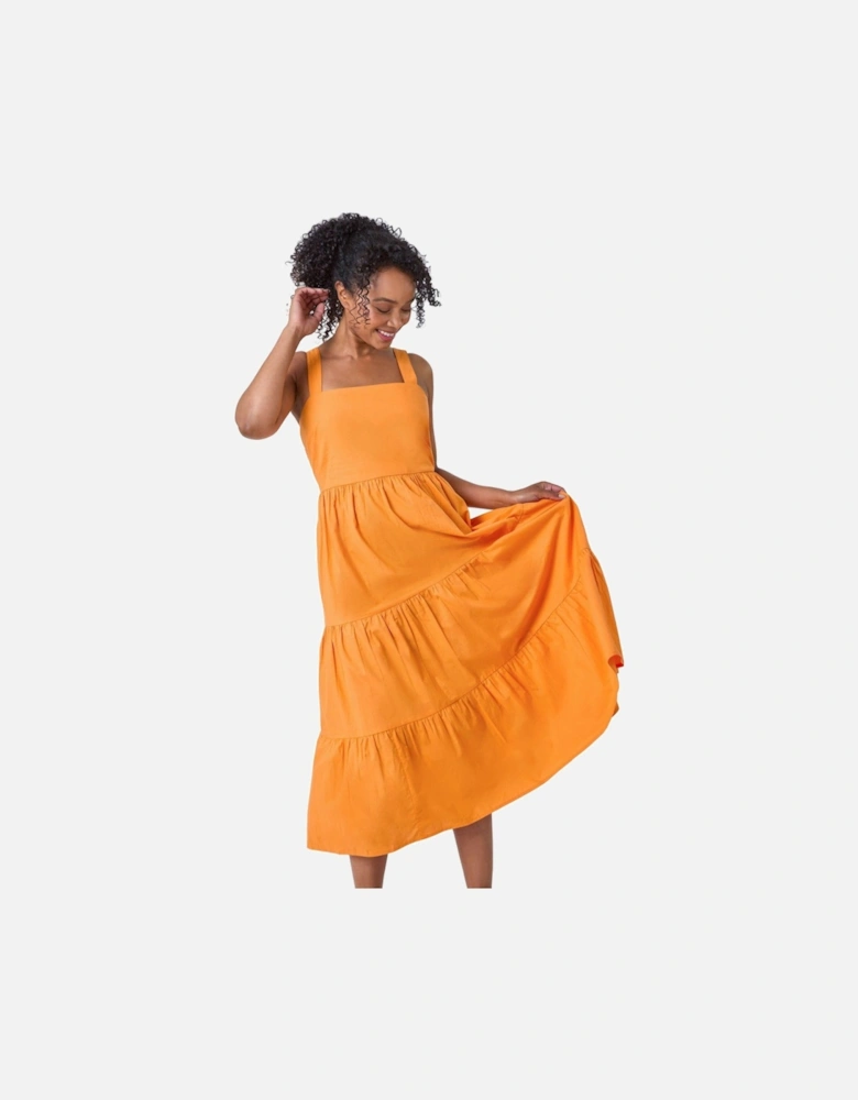 Petite Tiered Cotton Shirred Midi Dress