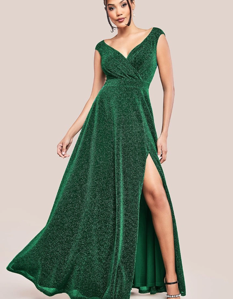 Crossover Sparkling Glitter Maxi Dress