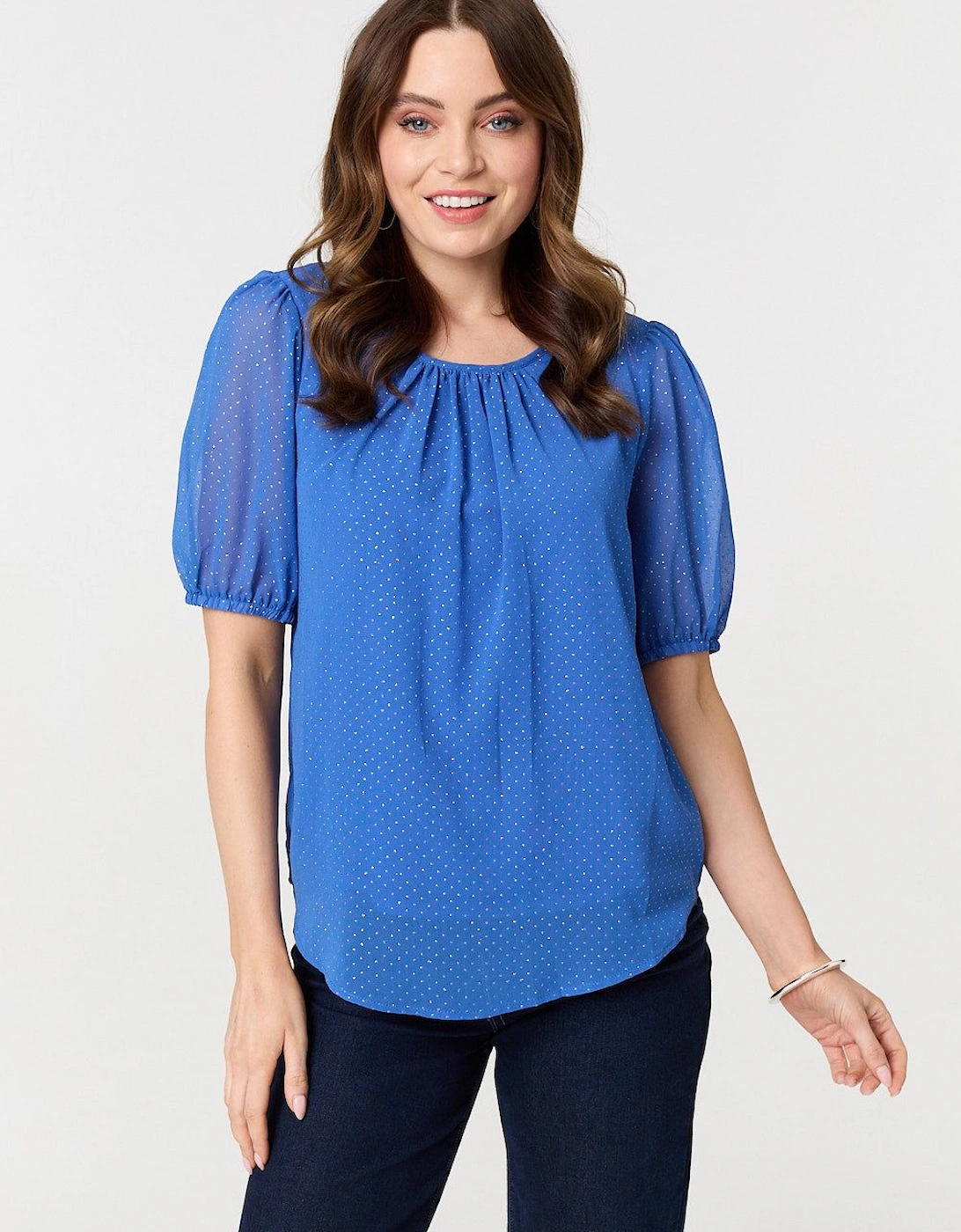 Polka Dot Print Semi Sheer Blouse, 2 of 1