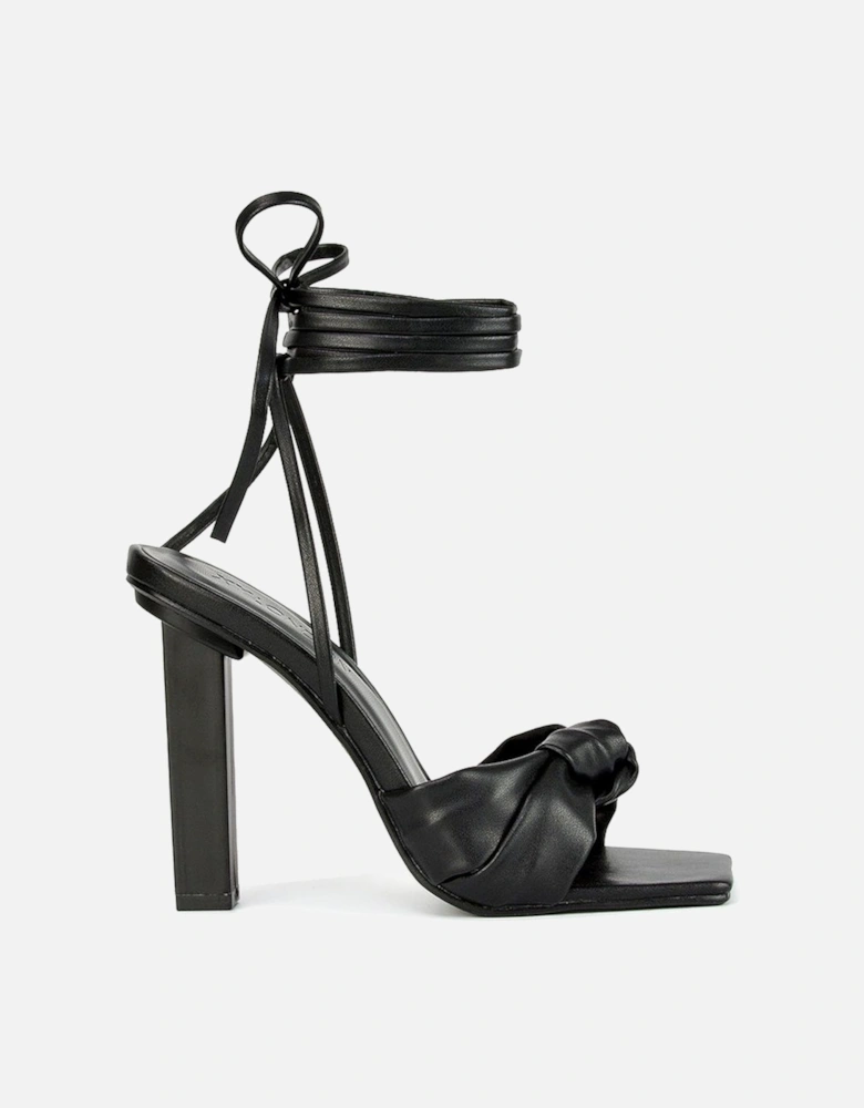 'Evelyn' Knot Detail Strappy Lace Up Square Toe Block High Heel Sandals