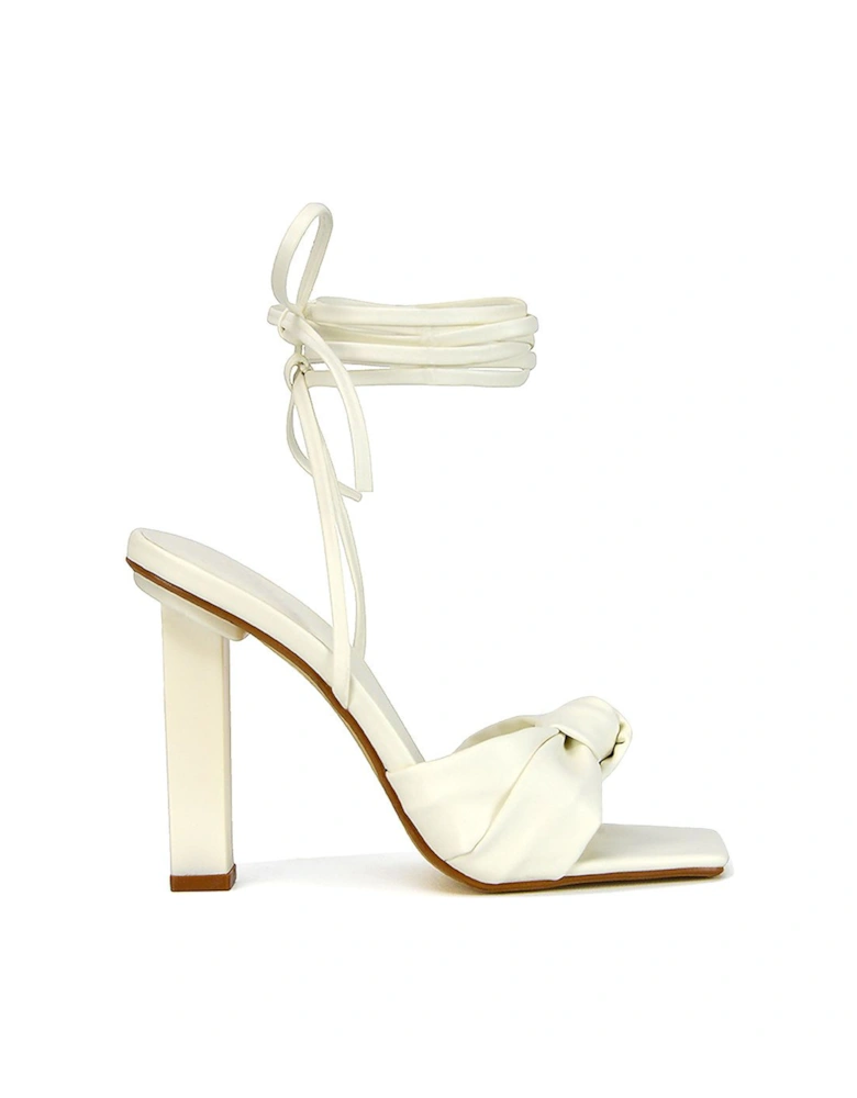 'Evelyn' Knot Detail Strappy Lace Up Square Toe Block High Heel Sandals