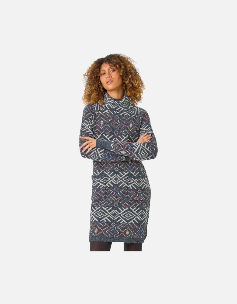 Aztec Roll Neck Knitted Dress