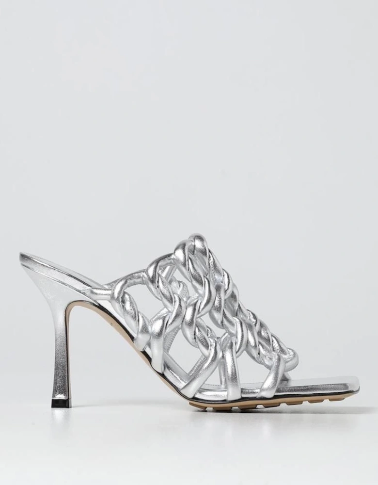 Intrecciato Knot Mules Silver LeatherHeels