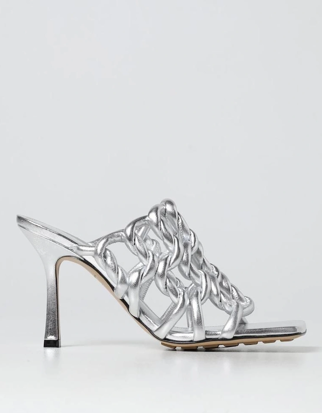 Intrecciato Knot Mules Silver LeatherHeels, 2 of 1