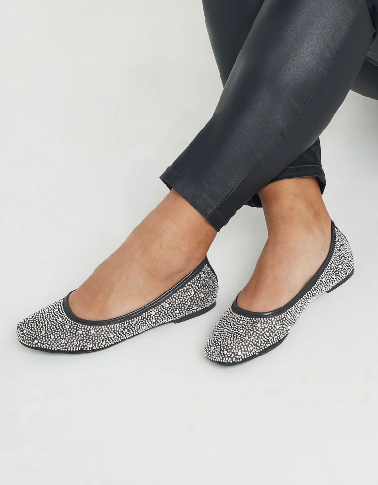 Mesh Diamante Embellished Ballerina Pumps