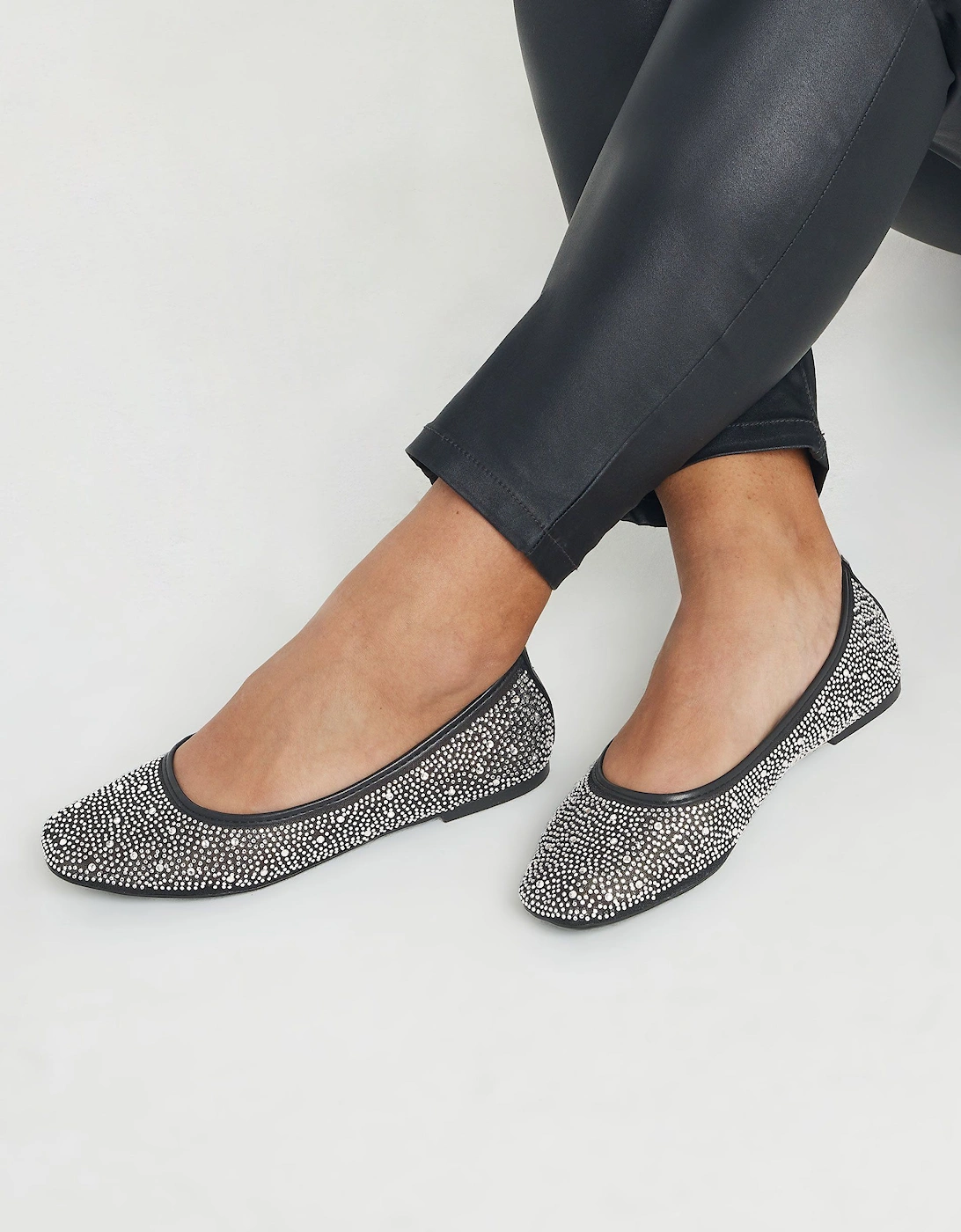 Mesh Diamante Embellished Ballerina Pumps, 2 of 1