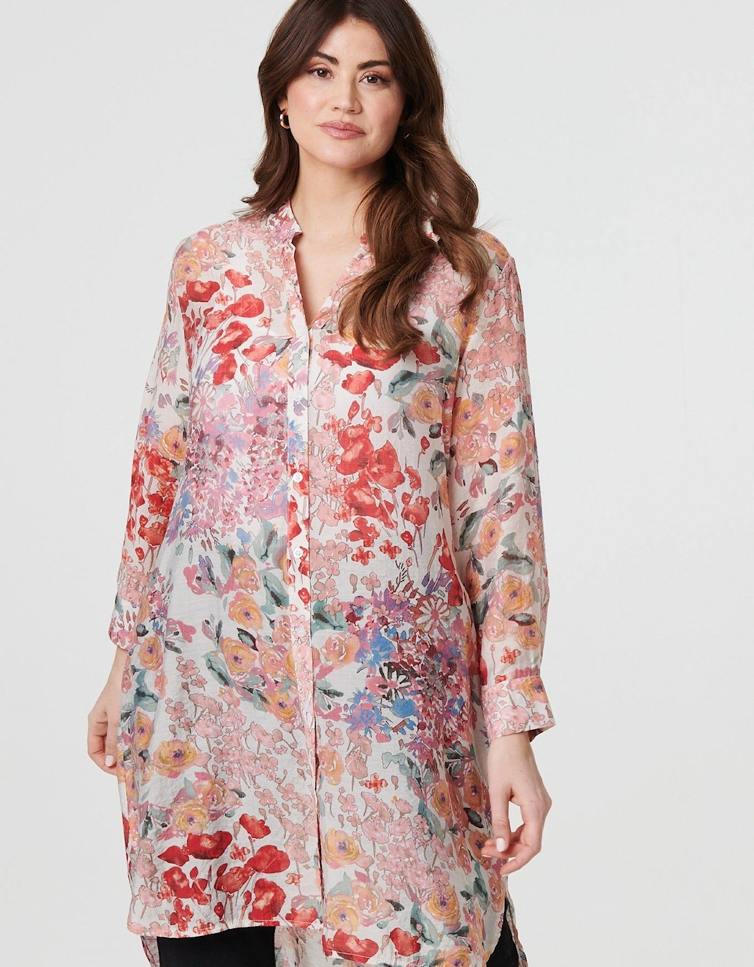 Floral Print Longline Semi Sheer Shirt, 2 of 1