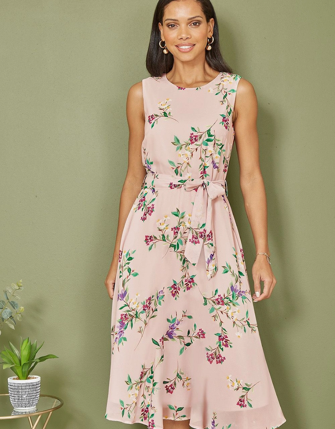 Blush Floral Print Midi Skater Dress, 2 of 1