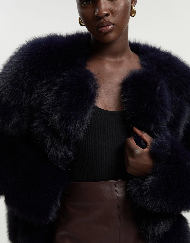 Faux Fur Panelled Long Sleeve Jacket