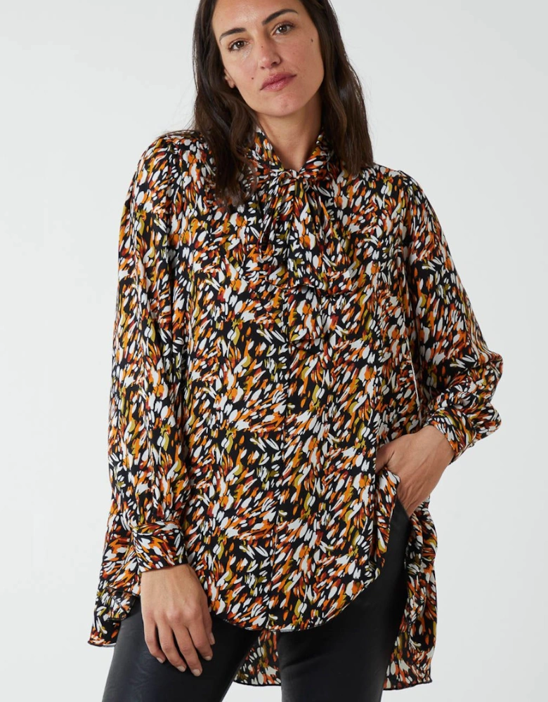 Abstract Animal Print Button Through Blouse