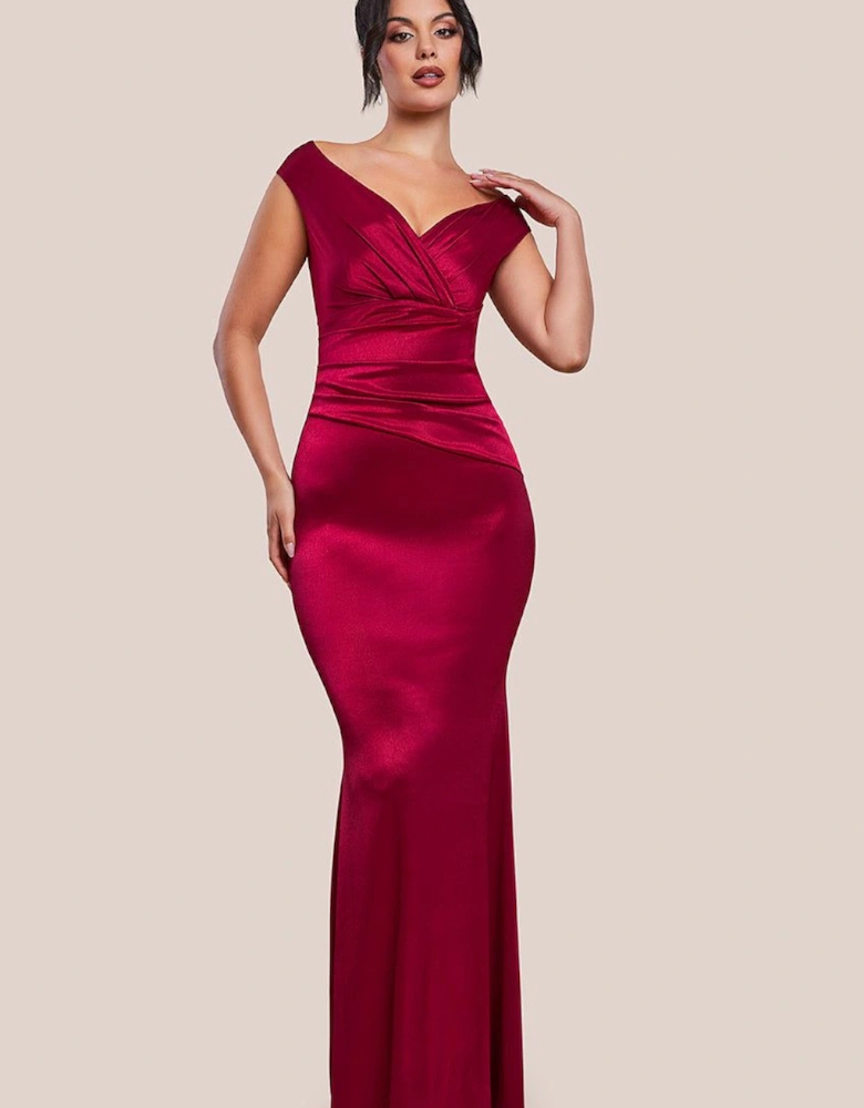 Satin Off The Shoulder Maxi Dress