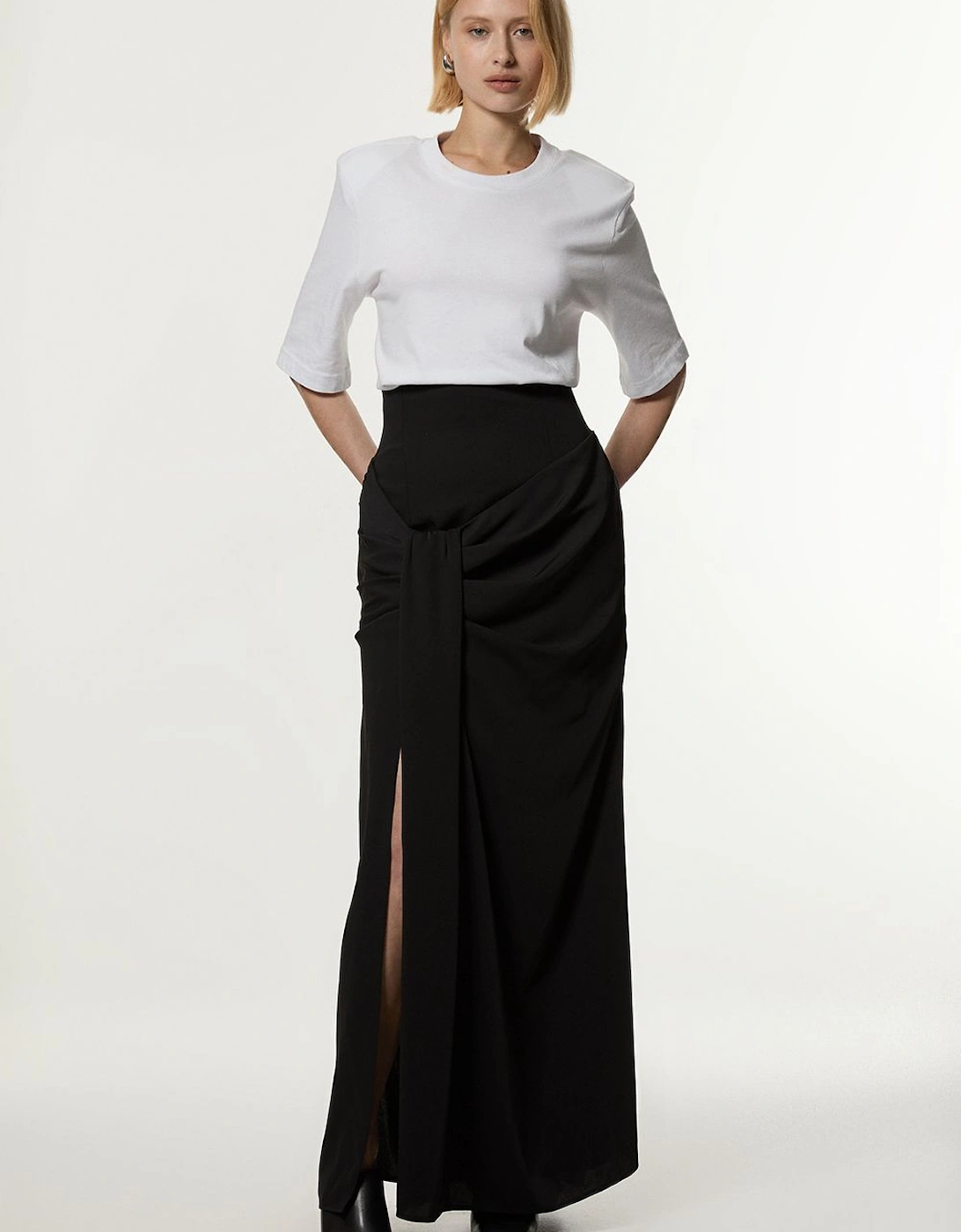 Soft Tailored High Waisted Draped Maxi Skirt, 2 of 1