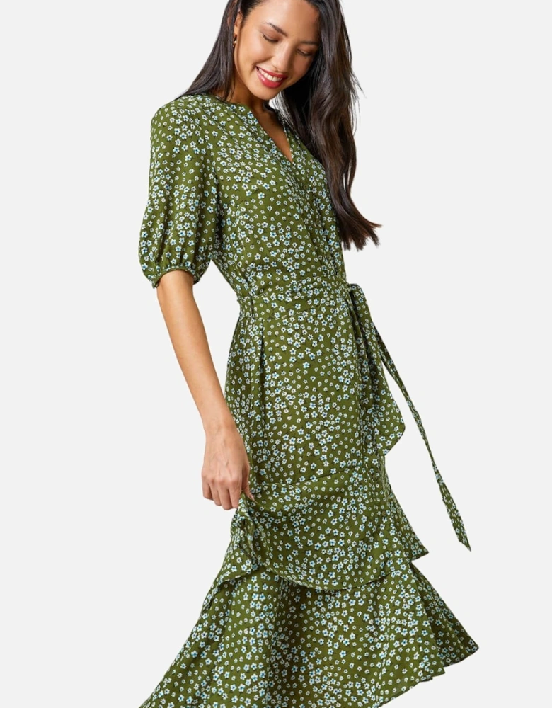 Ditsy Floral Frill Hem Midi Dress