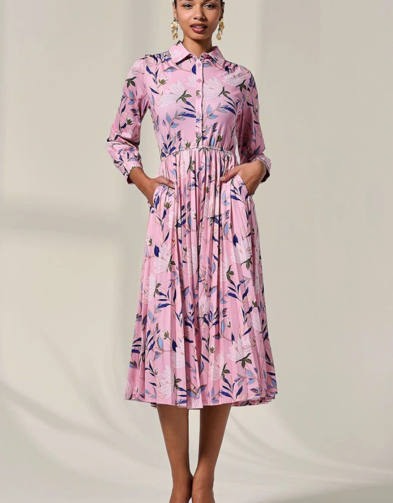 Pleated Button Up Midi Dress