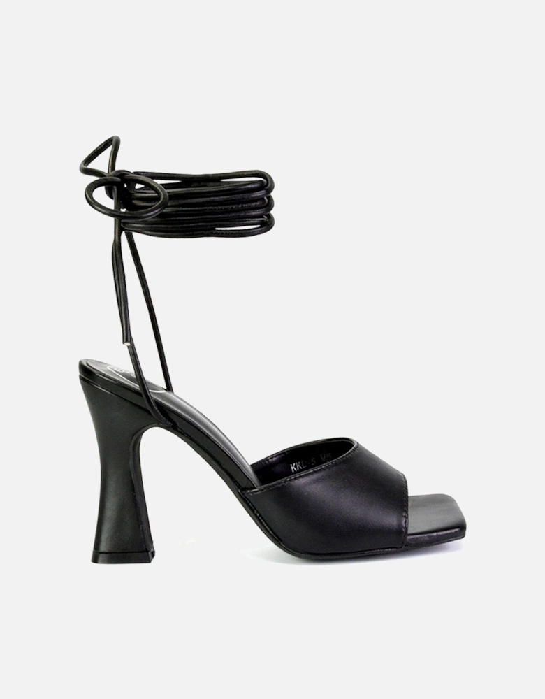 'Flora' Strappy Lace Up Block High Heels With a Square Toe