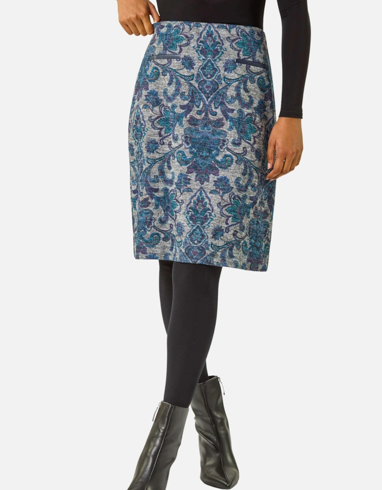 Baroque Floral Stretch Pencil Skirt