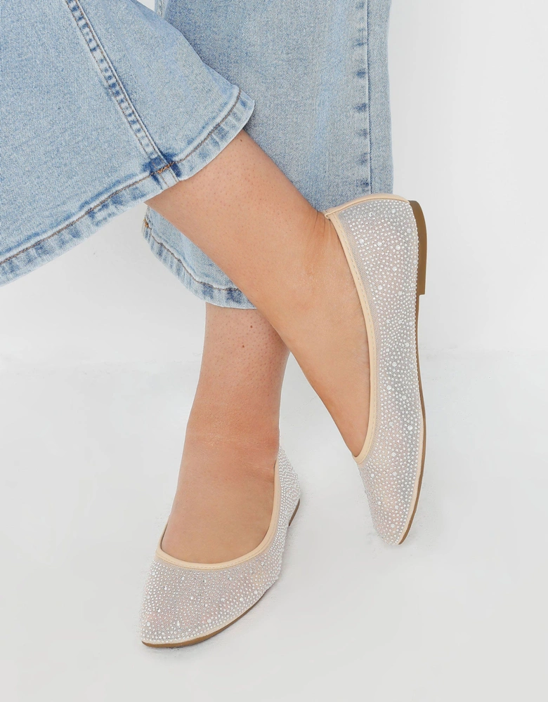 Mesh Diamante Embellished Ballerina Pumps