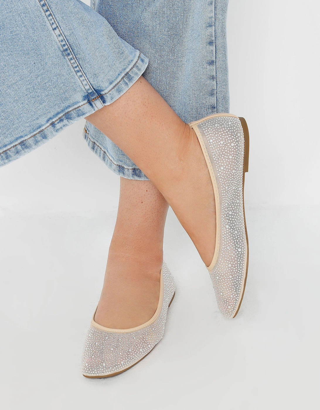 Mesh Diamante Embellished Ballerina Pumps, 2 of 1