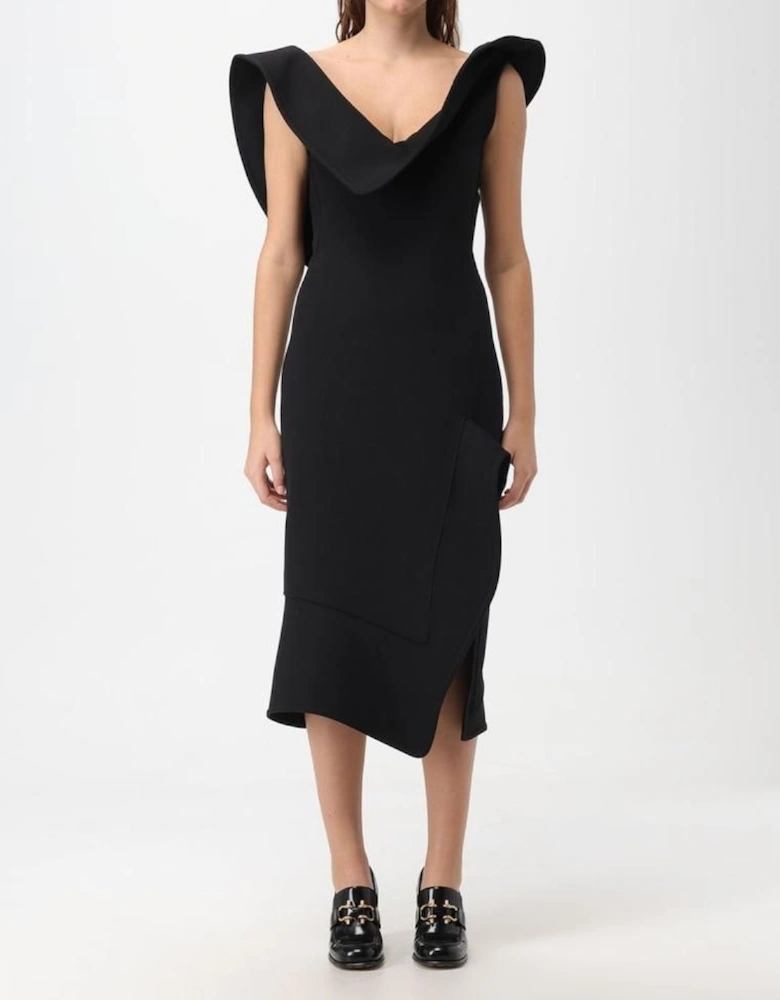Neoprene Asymmetrical Hem Dress - Black Dresses