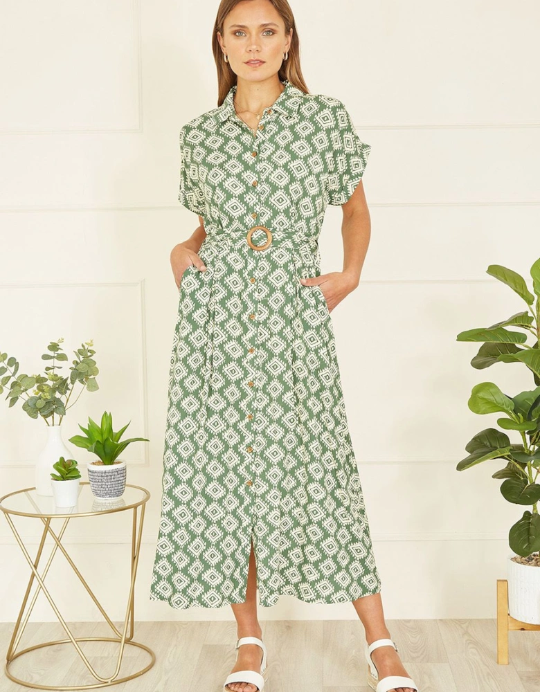 Green Viscose Midi Shirt Dress With Matching Belt