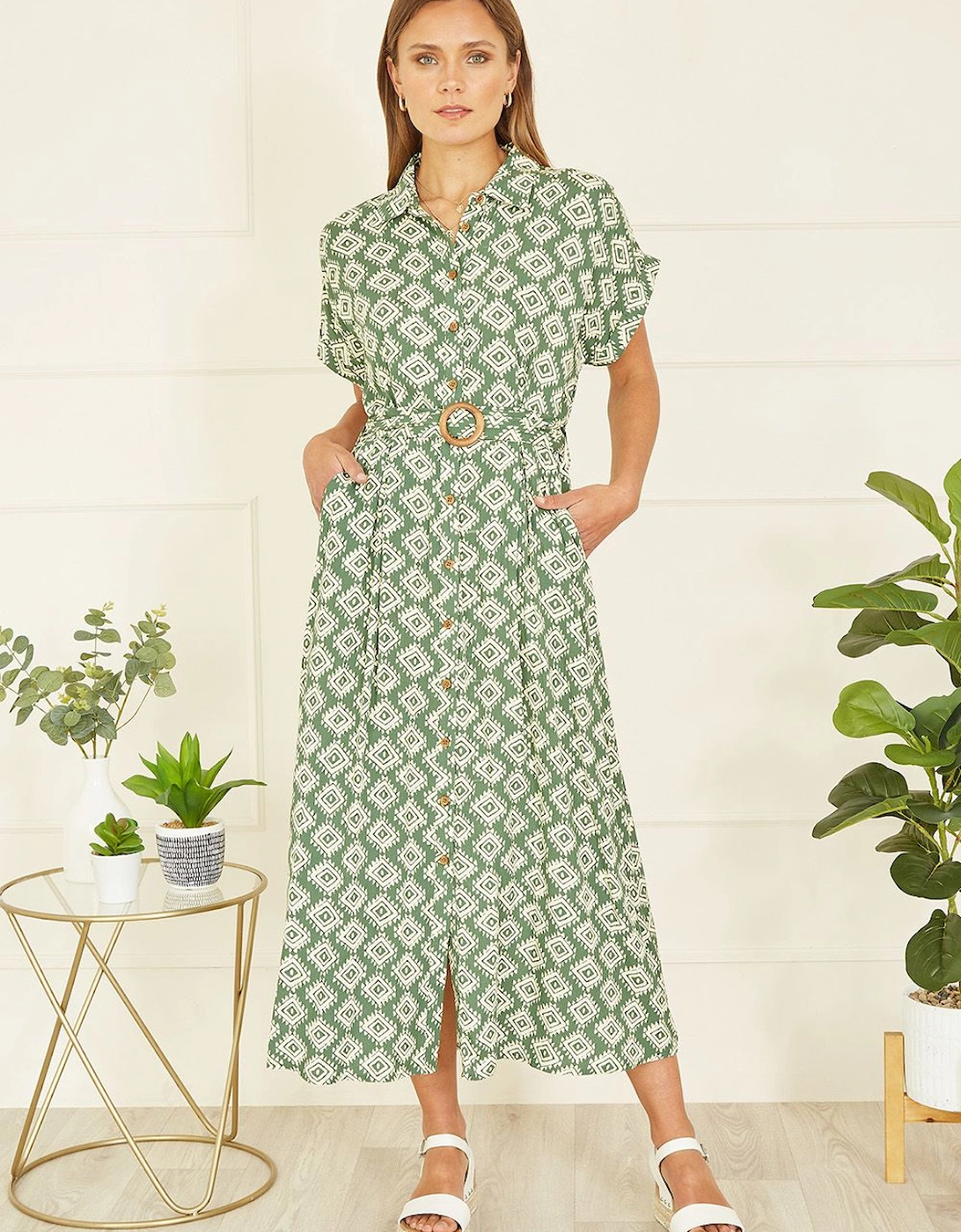 Green Viscose Midi Shirt Dress With Matching Belt, 2 of 1