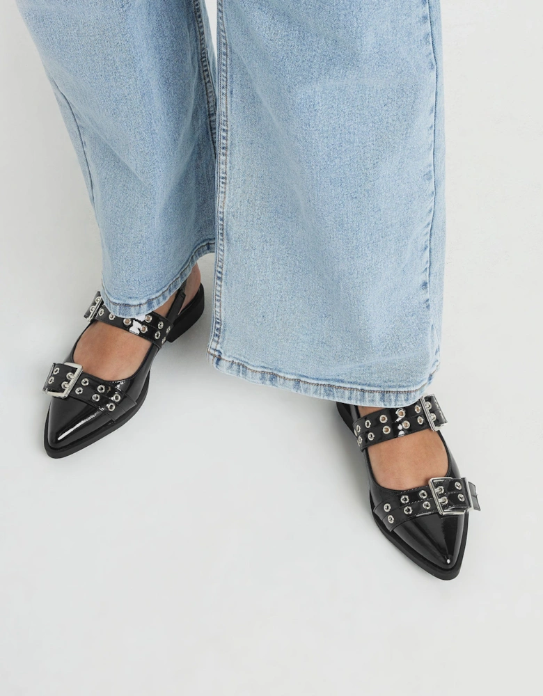 Buckle Detail Pointed Slingback Flats