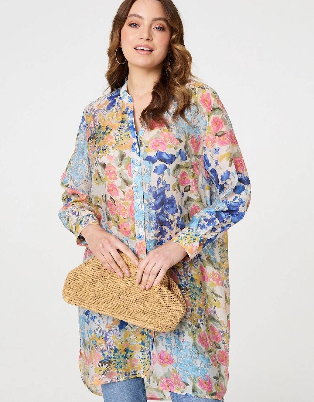 Floral Print Longline Semi Sheer Shirt, 2 of 1
