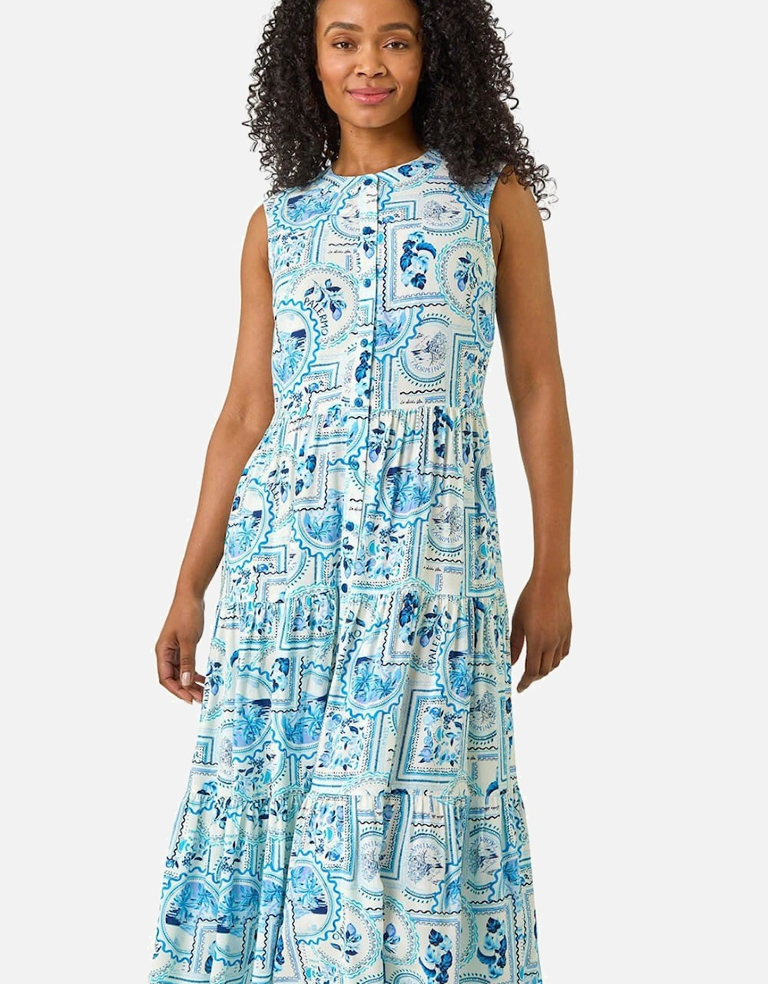 Petite Postcard Print Midi Dress, 2 of 1