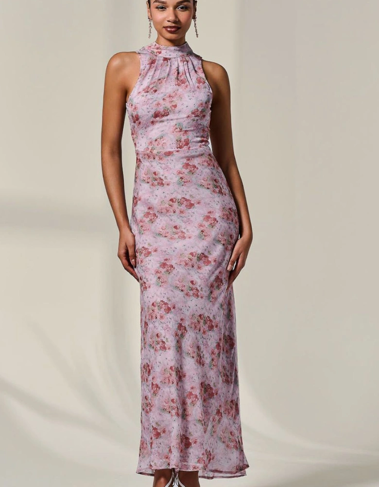 Chiffon Halter Neck Maxi Dress