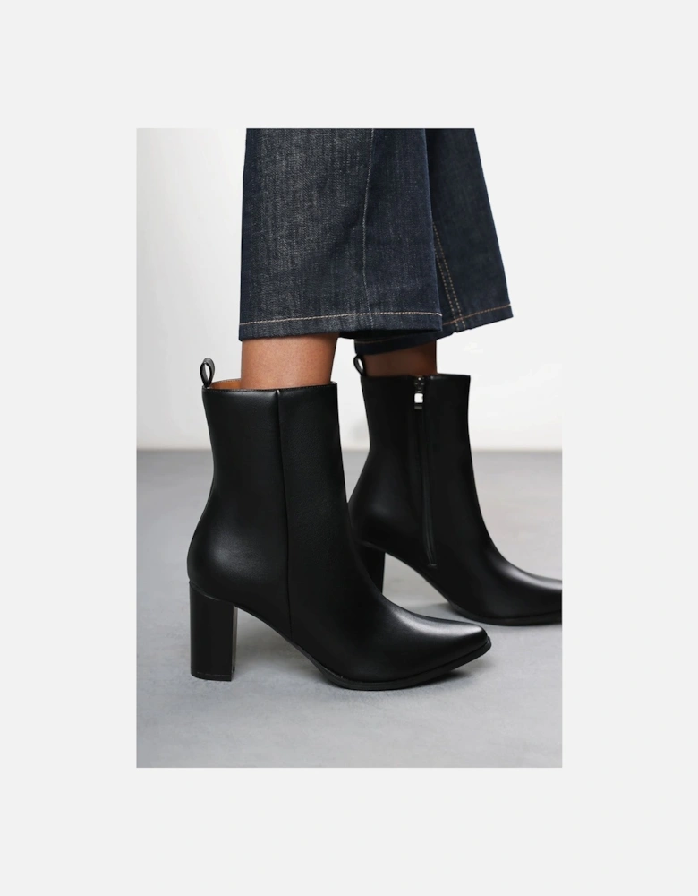 'Greta' Faux Leather Pointed Toe Ankle Boots With Block Heel
