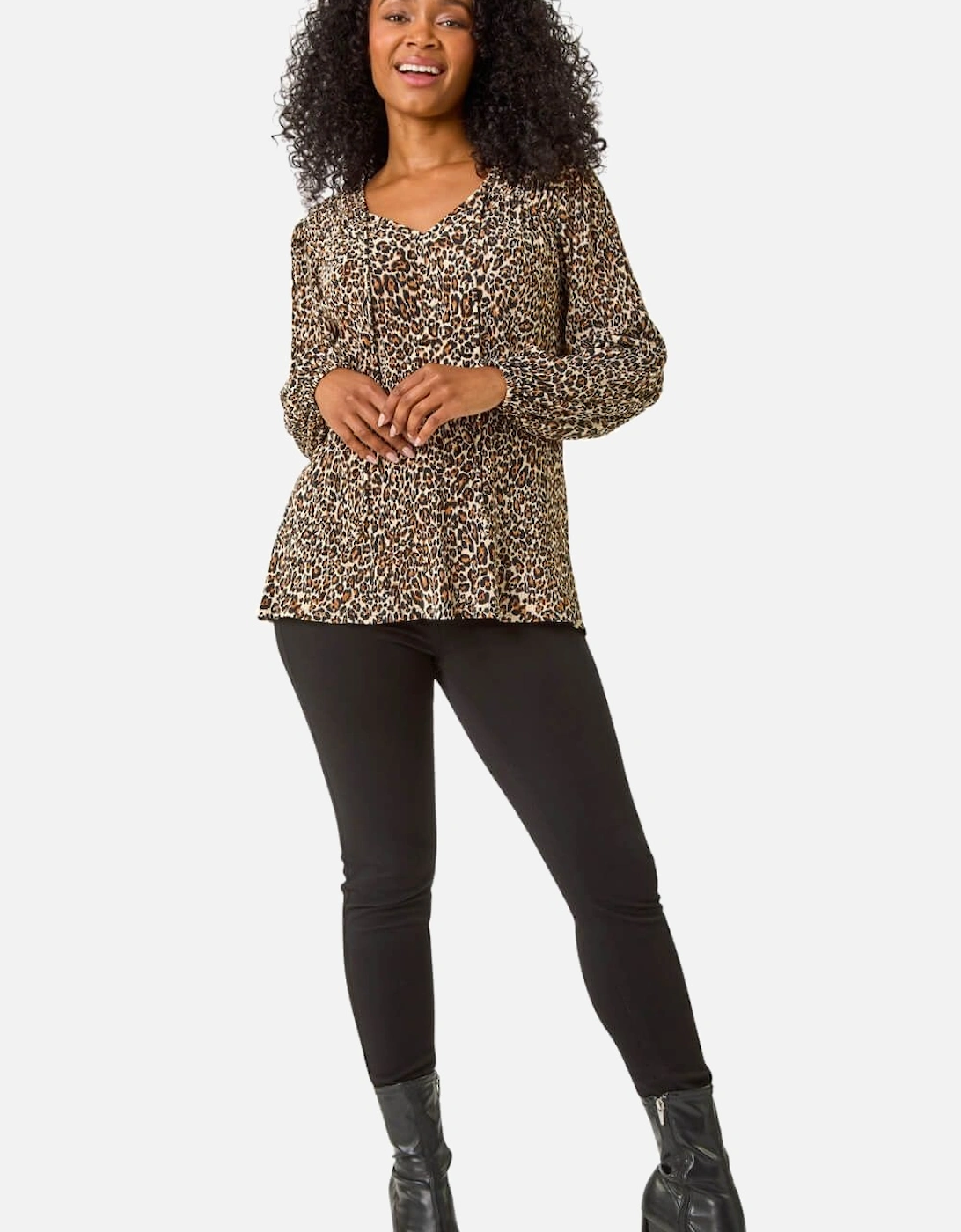 Petite Animal Print V-Neck Plisse Top, 2 of 1