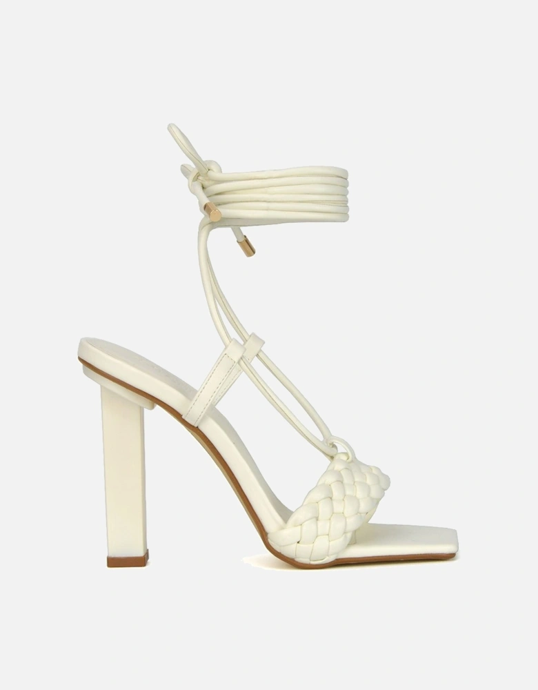 'Mira' Woven Strap Lace Up Strappy Block Square Toe Heels