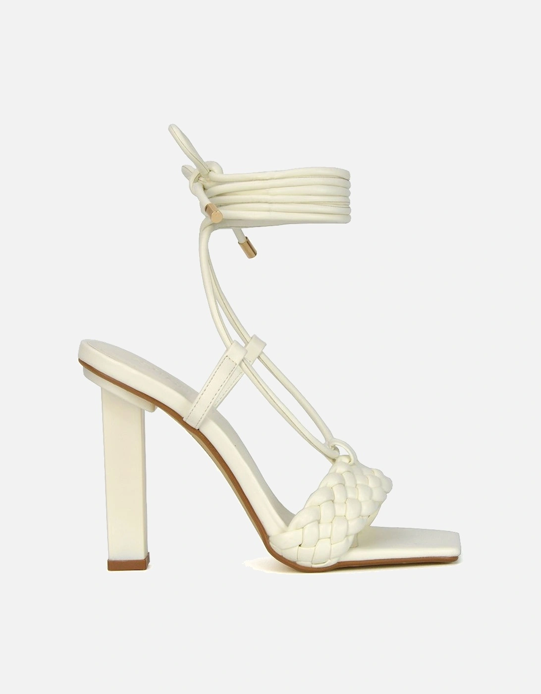 'Mira' Woven Strap Lace Up Strappy Block Square Toe Heels, 2 of 1