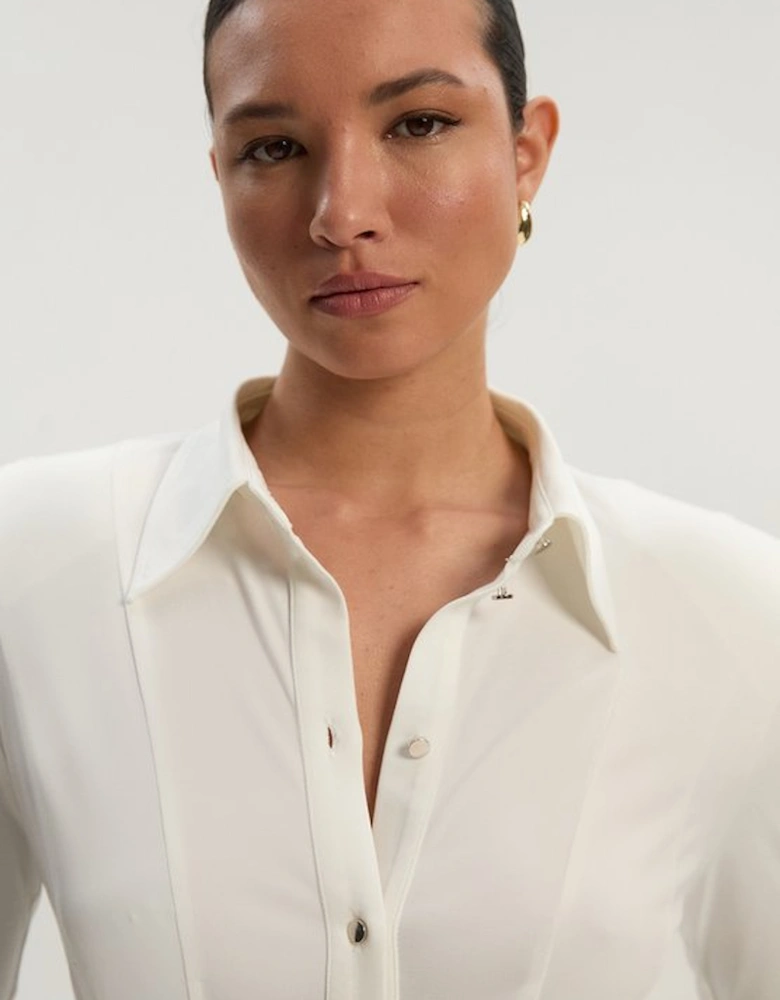 Power Shoulder Drapey Crepe Seam Detail Shirt