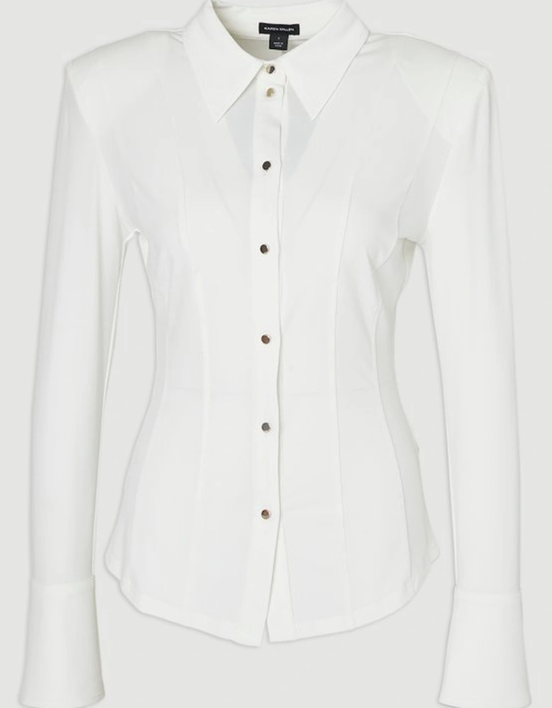 Power Shoulder Drapey Crepe Seam Detail Shirt