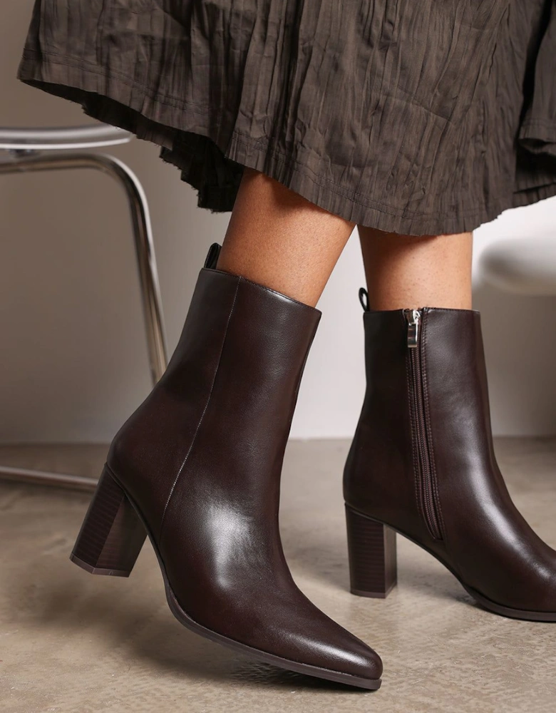 'Greta' Faux Leather Pointed Toe Ankle Boots With Block Heel